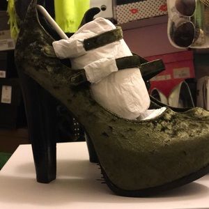 Green platform double strap Mary Jane.